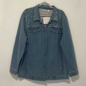 Blue jacket, side pocket, rhinestone on yolk, front, back and buttons